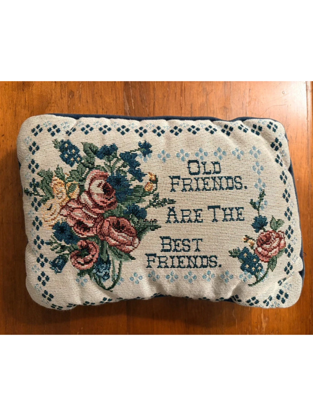 Vintage Old Friends Are the Best Friends Floral Tapestry Pillow 12x8